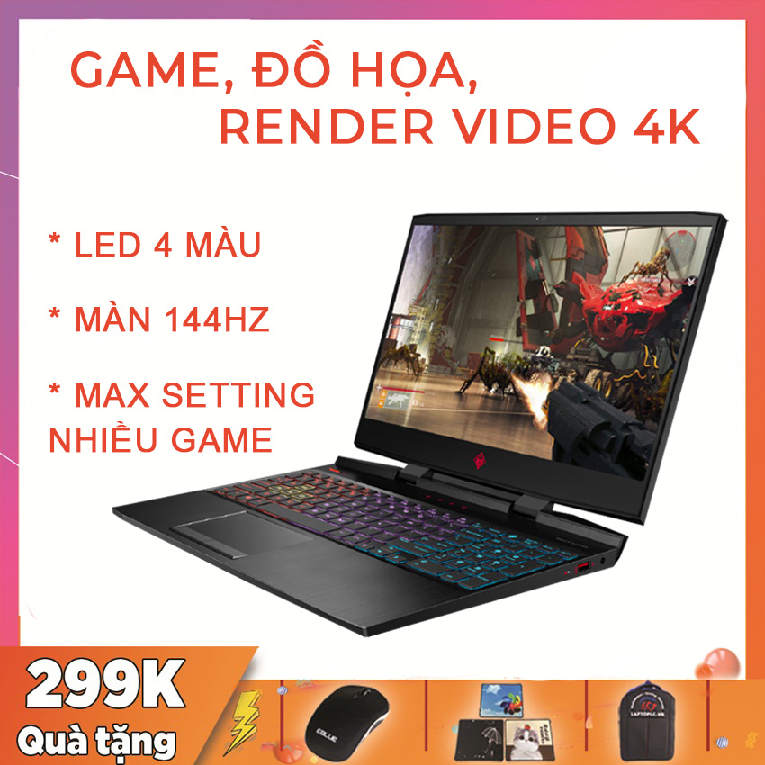 HP Omen 15 2019 Chuyên Gaming, Render Video 4K, Đồ Họa, i7-9750H, RAM 16G, SSD NVMe 256G, VGA NVIDIA GTX 1660 Ti-6G, màn 15.6 FullHD IPS, 144Hz, Viền Siêu Mỏng