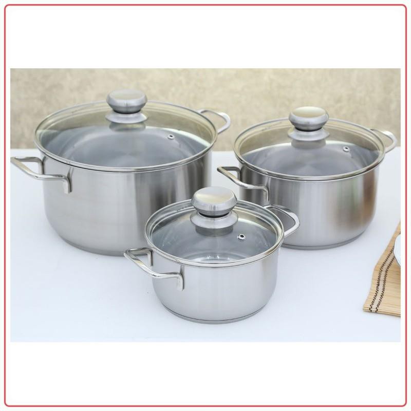 Nồi lẻ inox 3 đáy nắp kính rainy nhiều size, dùng được cả trên bêp từ,chất liệu inox 430 được dập nguyên khối, không gỉ, không ôxy hóa,