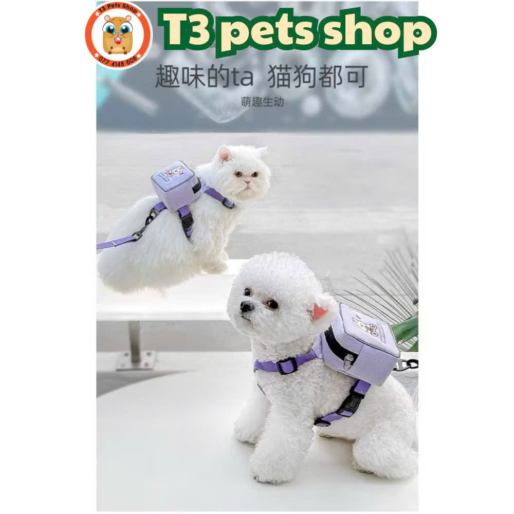Dây dắt kèm túi balo cho chó mèo - T3 PETS SHOP