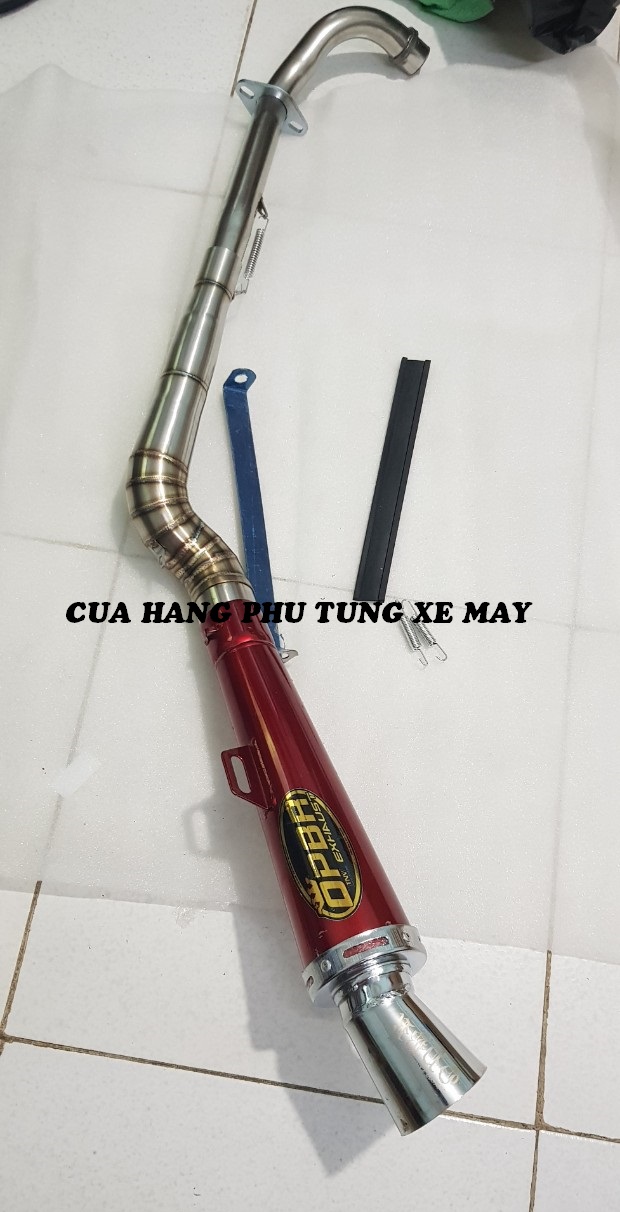 Pô Orbr màu đỏ gắn xe Dream, Wave, Sirius, Cub ( kèm cổ 2 khúc inox 304 xịn + pát treo + lò xo )