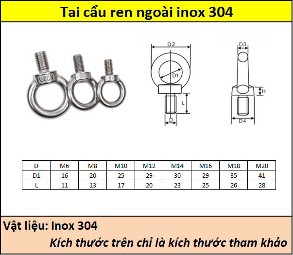 Bulong tai cẩu inox 304