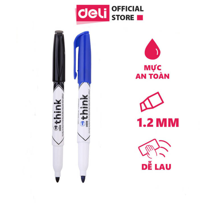 Bút dạ bảng DELI - Mực Đen/Xanh ngòi 1.2mm - 12 chiếc/hộp - EU00620/EU00630 - Hình ảnh 2