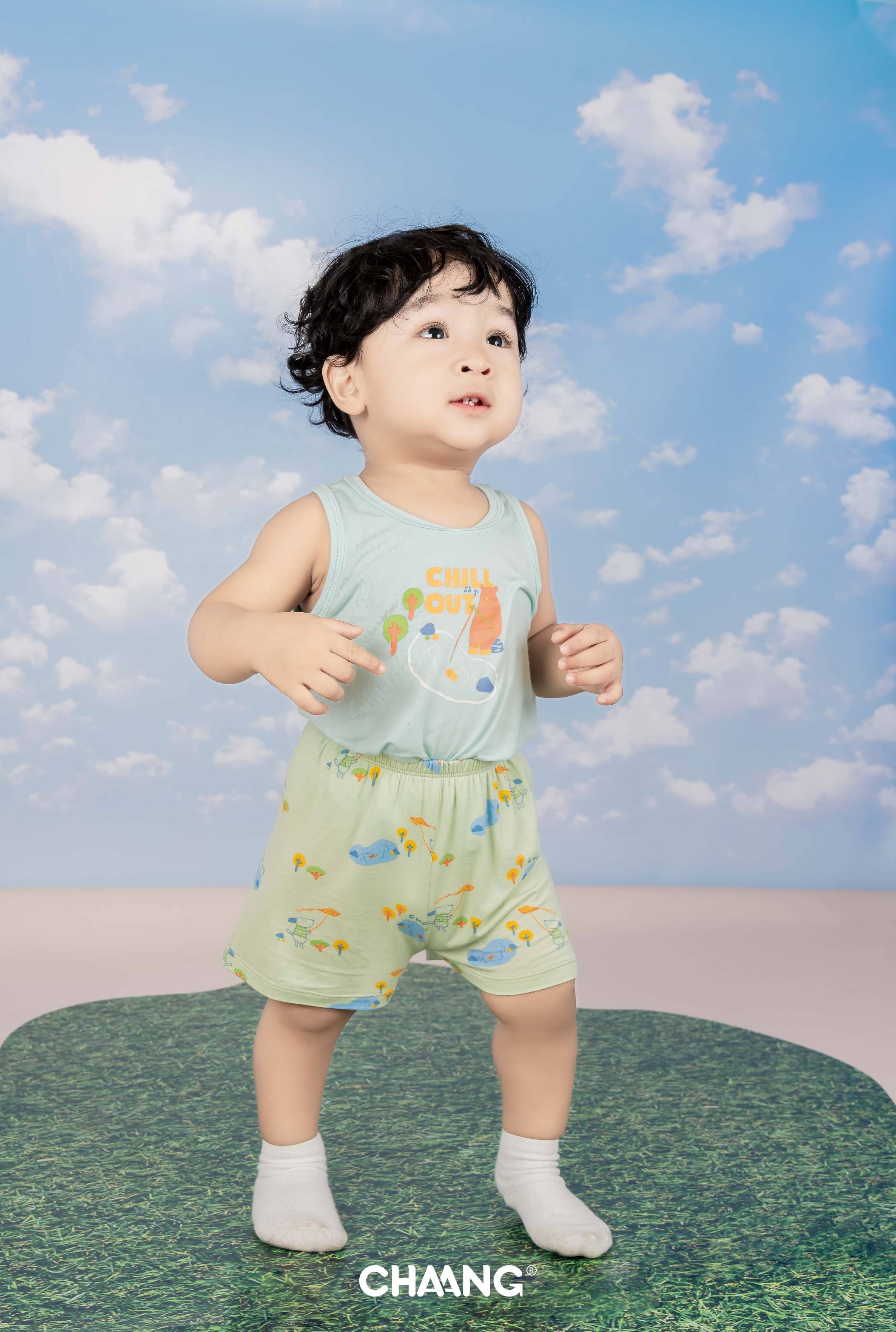 [CHAANG] Bộ quần áo ba lỗ bé trai Spring xanh ngọc