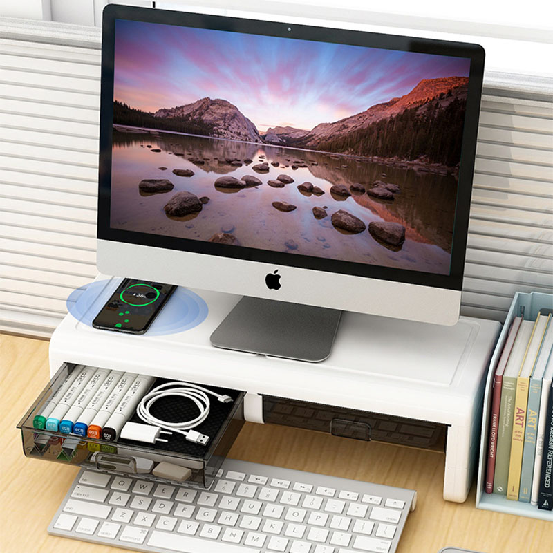 FS Desktop computer, elevated shelf, office desktop, monitor, screen base, bracket, keyboard, organize, shelf