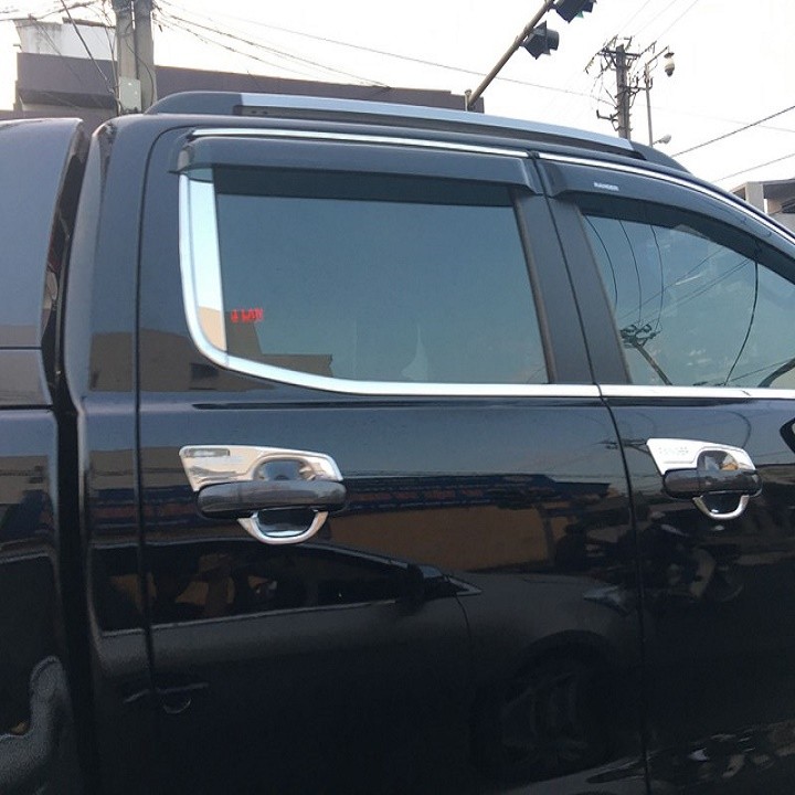 Chân kính ford ranger bộ 8 chi tiết inox, ốp viền cửa kính xe ô tô