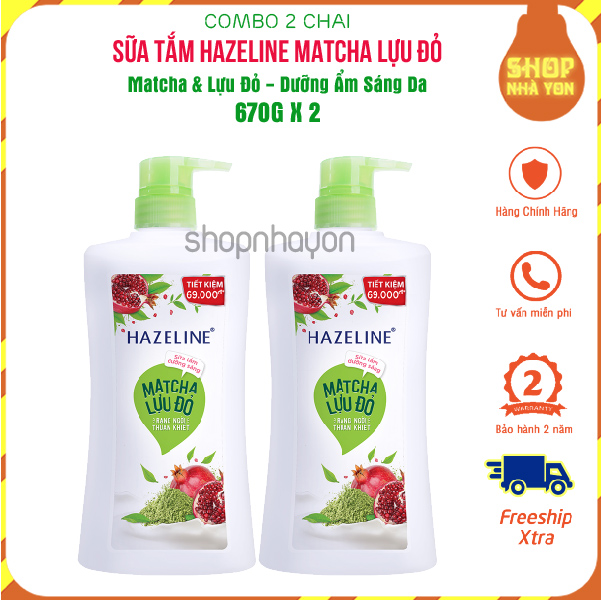 Combo 2 Hazeline Sữa tắm Yến Mạch Dâu Tằm và Matcha Lựu Đỏ làm sáng da cấp ẩm dưỡng da giảm mụn lưng giàu Vitamin C 670gx2