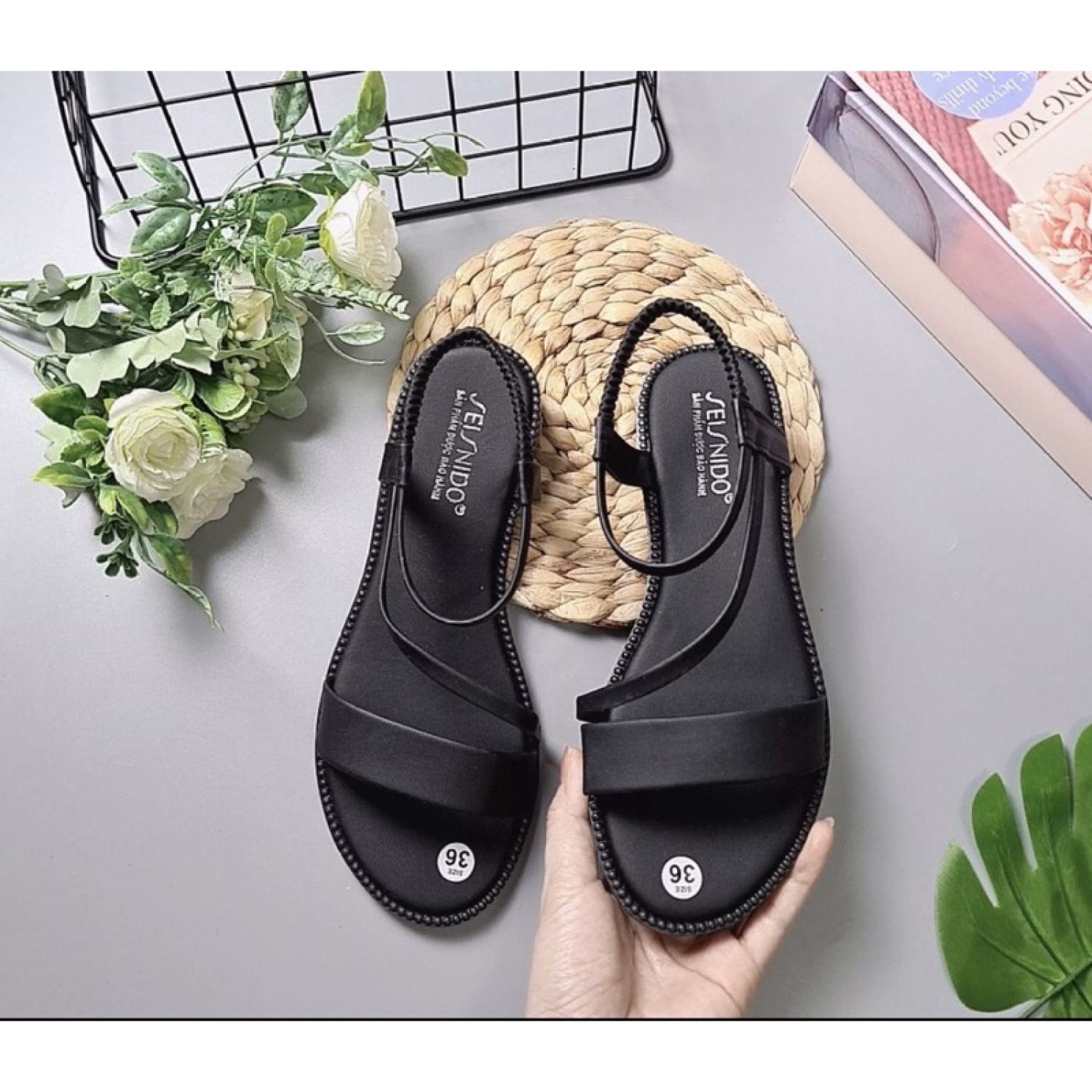 Giày sandal quai hậu nữ 3 phân da mềm