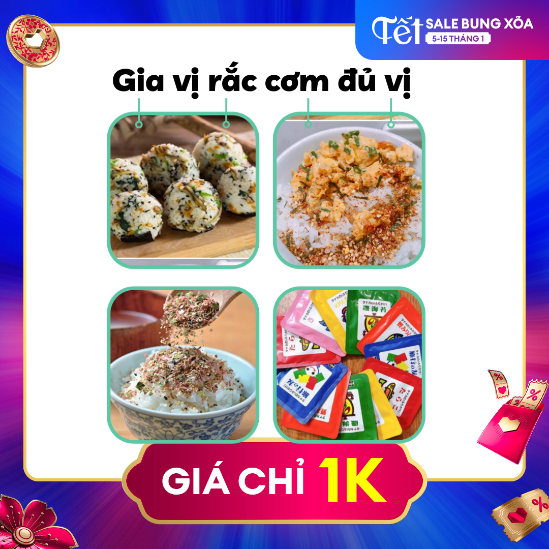 Gia vị rắc cơm Furikake đủ  6 vị Nhật bản cho bé ăn dặm (75gx30 gói) - Cá thu/Cá ngừ nướng/Trứng rong biển/Rong biển/Cá hồi/Trứng cá tuyết - Mama Baby VN