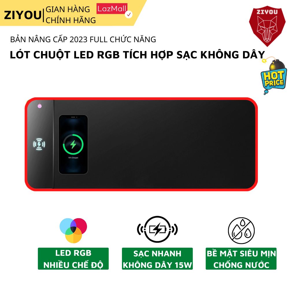 Lót Chuột LED RGB Gaming ZIYOU G96 PRO Tích Hợp Cảm Ứng Sạc Không Dây Cao