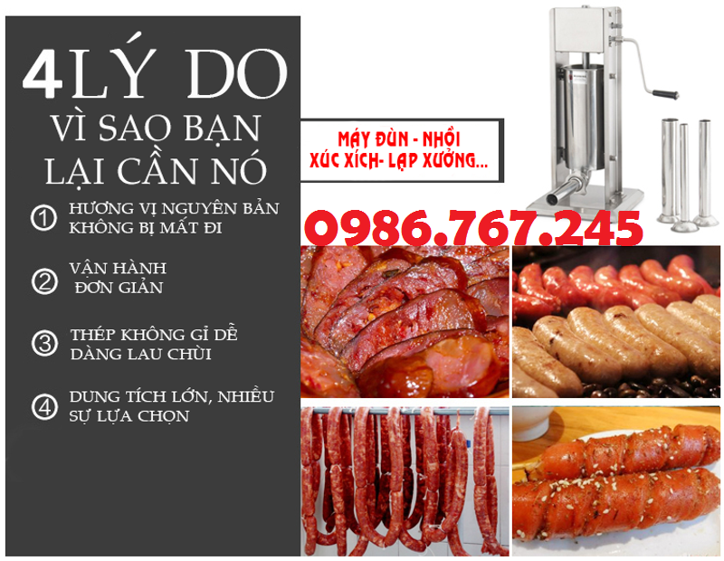 Máy đùn xúc xích quay tay 5 Lít (có ba loại cho bạn lựa chọn: 3 Lít, 5 Lít, 7 Lít)
