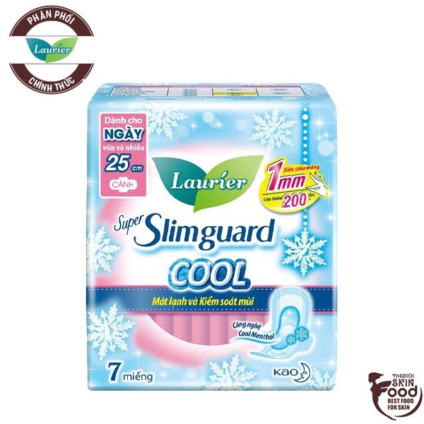 Băng Vệ Sinh Siêu Mỏng Bảo Vệ Mát Lạnh Laurier Super Slimguard Cool 25cm (7 Miếng)