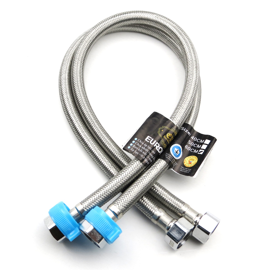 Bộ 2 dây cấp nóng lạnh chịu nhiệt vỏ Inox ruột cao su tổng hợp dài 50cm Eurolife EL-DI50