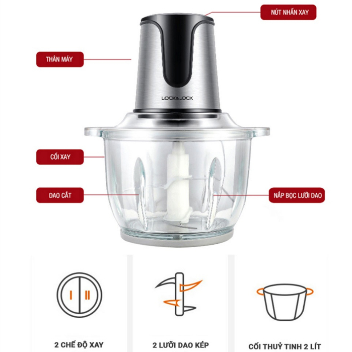 Máy xay thịt LocknLock 2L lưỡi dao sắc kèm 2 cấp độ xay Lock&Lock EJM171 - HAPOS
