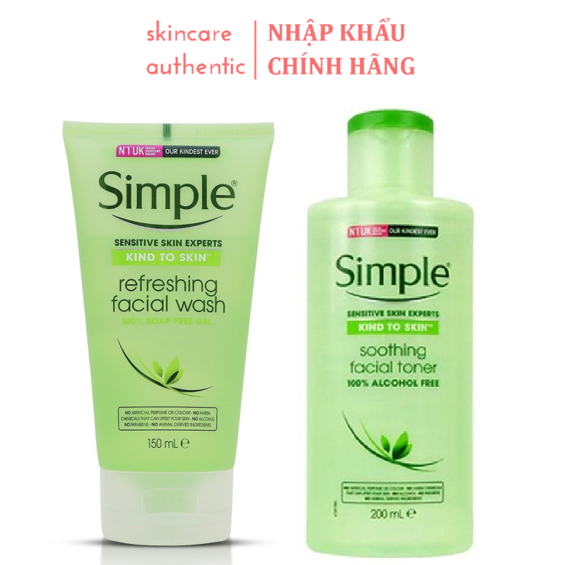 Combo Sữa Rửa Mặt + Toner Cho Da Nhạy Cảm Simple Kind To Skin Nội Địa UK, combo chăm sóc da mặt skincare cực hiệu quả