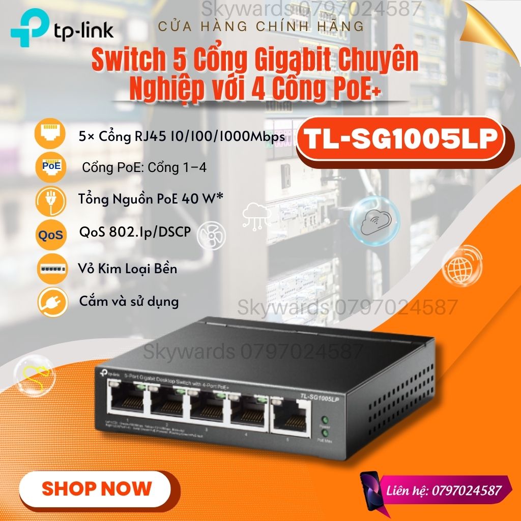 Bộ chia mạng Switch 5 Cổng Gigabit với 4 Cổng PoE+ TP-Link TL-SG1005LP giá rẻ. Hàng chính hãng