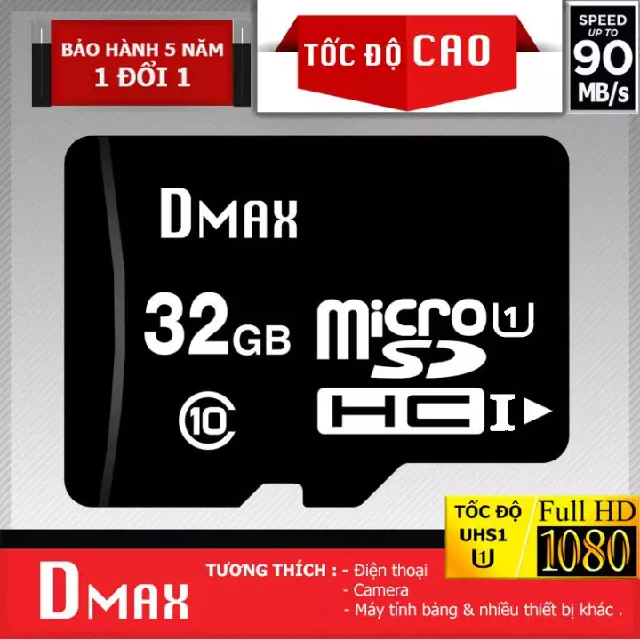 Thẻ nhớ 32GB Dmax Micro tốc độ cao upto 90MB s SDHC class 10