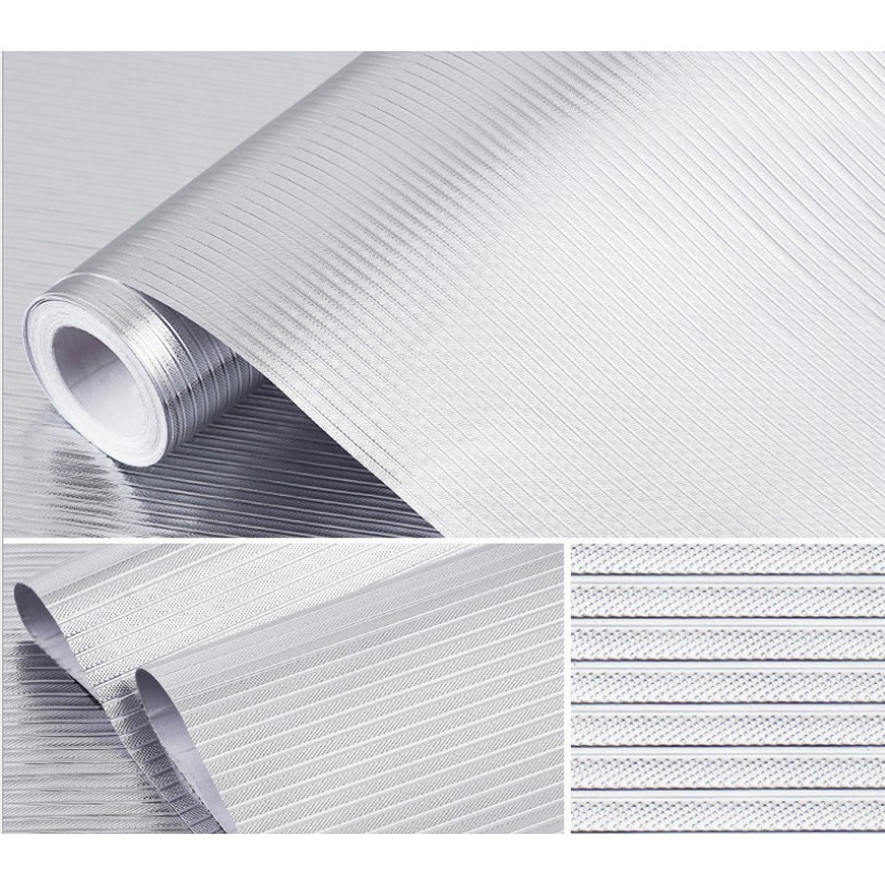 Cuộn 3 mét Decal giấy dán bếp tráng nhôm cách nhiệt SỌC BẠC NGANG khổ 60cm keo sẵn dễ dán