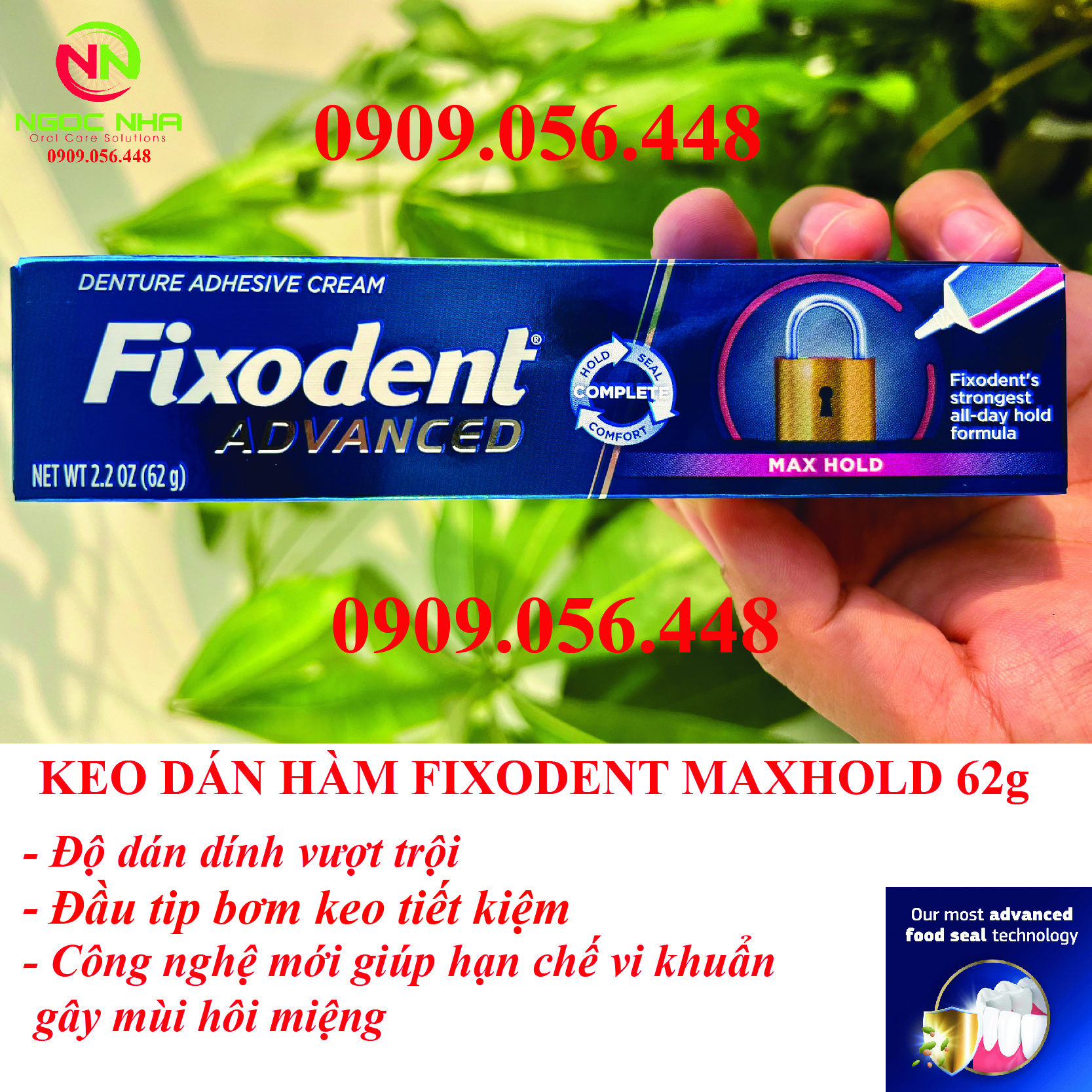 [CAO CẤP] Keo dán hàm răng giả hàm tháo lắp Fixodent Advance MaxHold 62g/ Mỹ