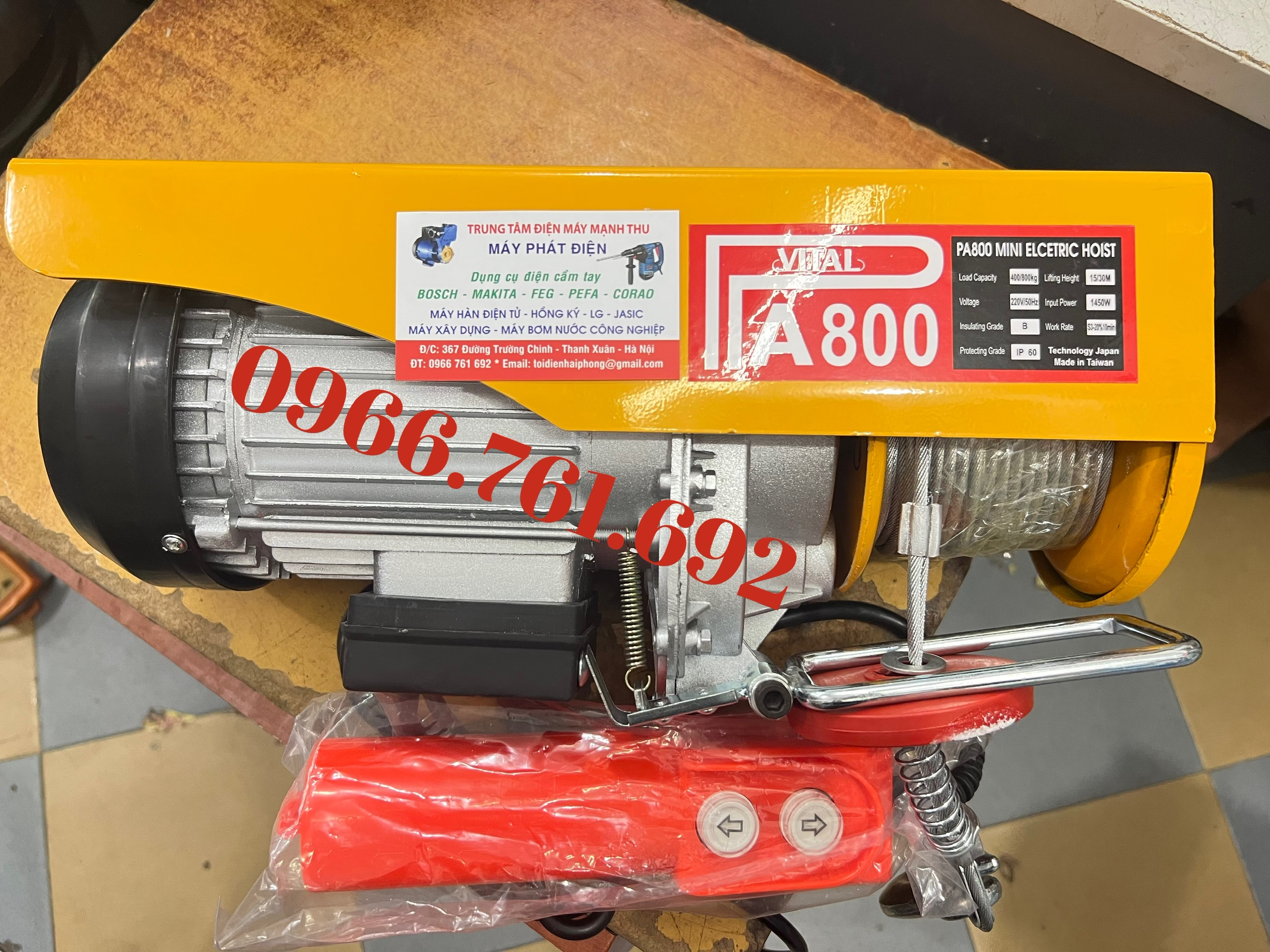 máy tời điện pa800 cáp dài 30m