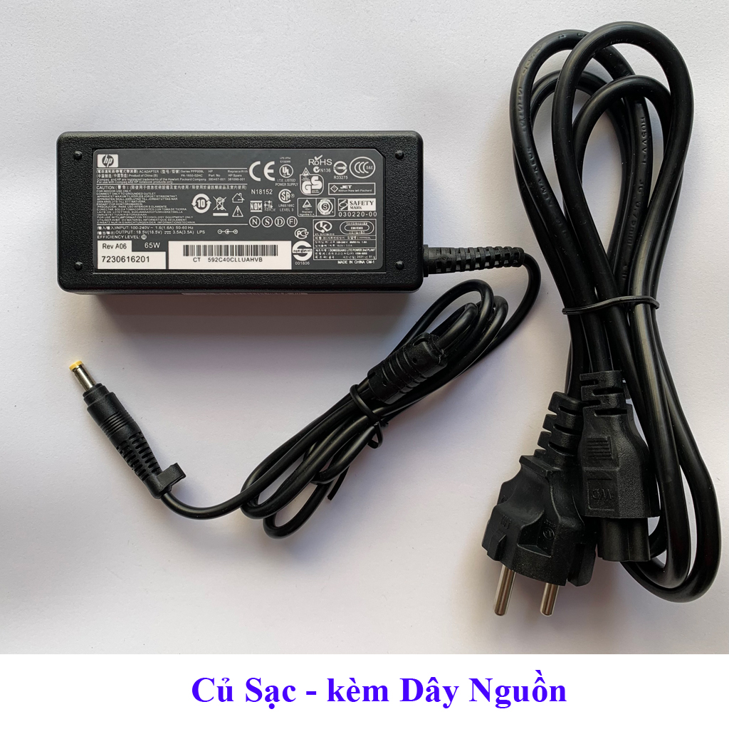Sạc Laptop HP Compaq 18.5V - 3.5A - 65W chân Vàng  kích thước đầu sạc Φ4.8*1.7mm