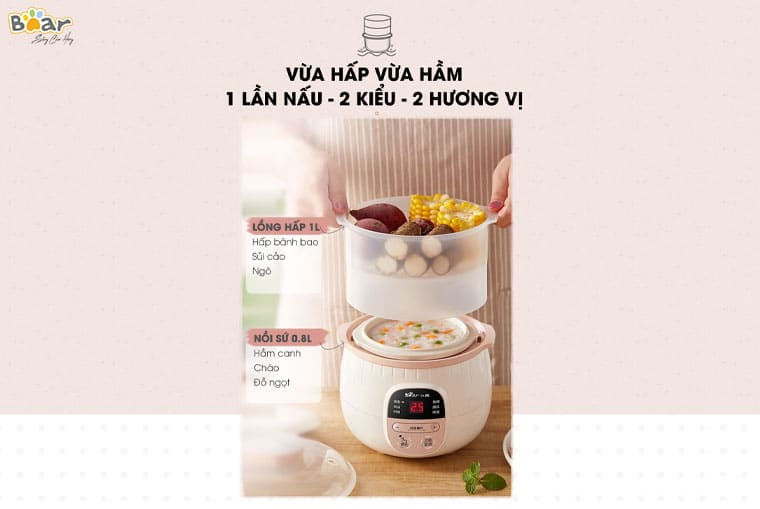 Nồi Hầm Đa Năng Kèm Lồng Hấp Bear DDZ-B08C1