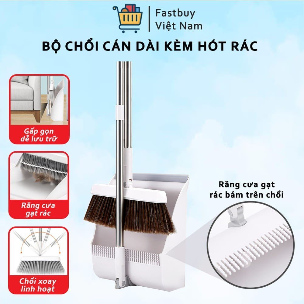 Chổi quét nhà thông minh chổi quét nhà xoay 180 độ, kèm hót rác cán dài tiện lợi