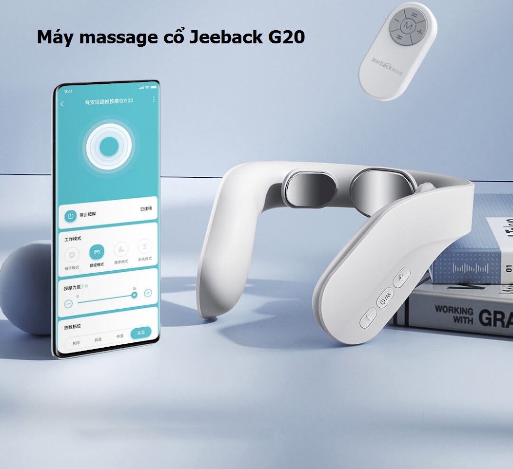 Máy massage cổ thông minh Jeeback G20 thế hệ mới cho người làm văn phòng sử dụng sóng EMS, có remote điều khiển và kết nối app