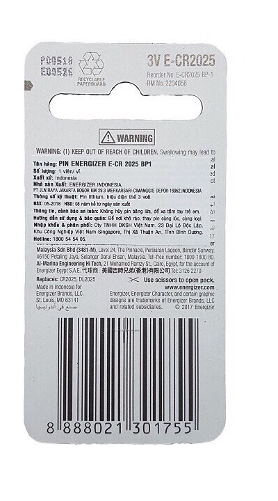 Pin CR 2025 Energizer Lithium 3V  Vỉ 1 viên