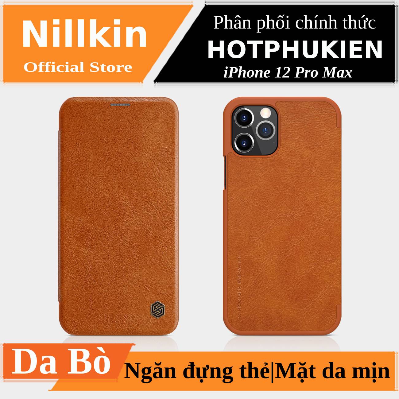 [HCM]Bao da dành cho iPhone 12 Pro Max (6.7 inch) hiệu Nillkin Qin (Chất liệu da thật có ngăn đựng thẻ mặt da siêu mềm mịn) - Phân phối bởi Hotphukien