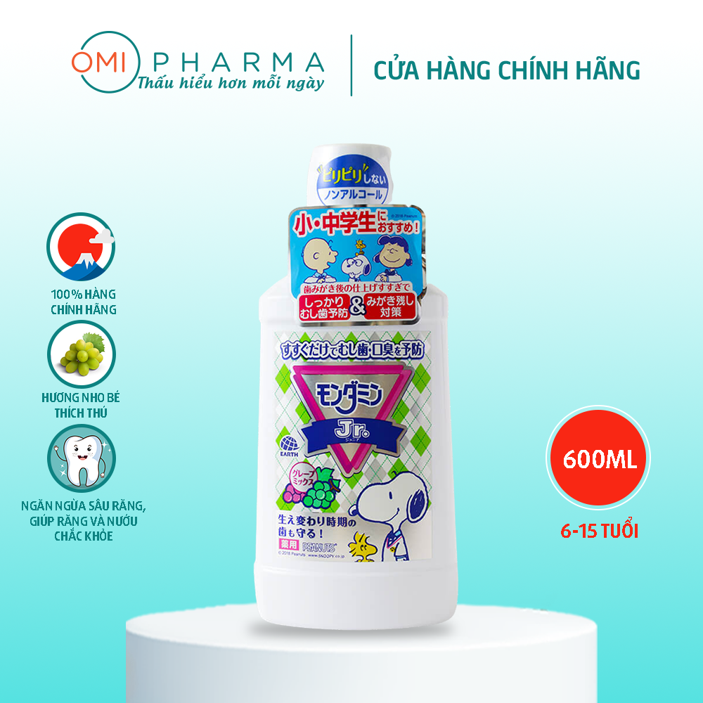 Nước Súc Miệng Cho Trẻ Em Từ 6-15 Tuổi Hương Nho Mondahmin Jr. Nhật Bản (Chai 600ml)