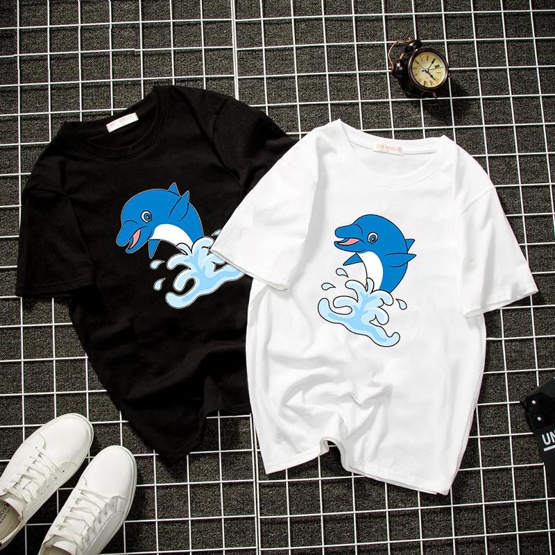 Áo thun unisex đẹp in hình cá heo dễ thương vải dày mịn TEEWT2122