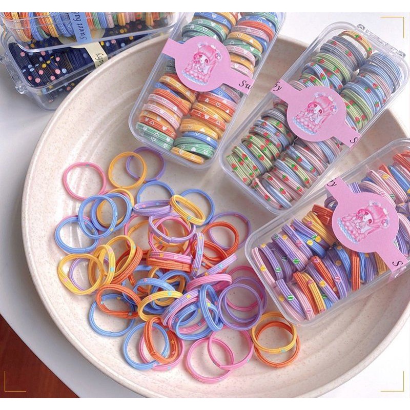 SET 60 DÂY CỘT TÓC CAO SU NHIỀU MÀU ĐÀN HỒI CAO CHO BÉ - THUN CÔT TÓC