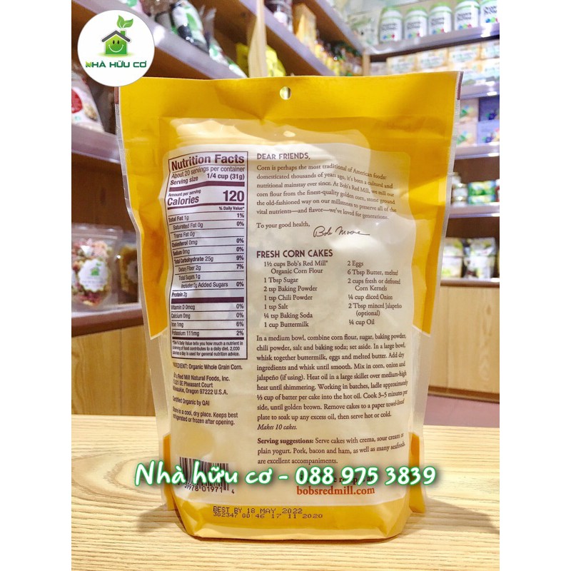 Bột ngô/Bột bắp hữu cơ Bob's Red Mill túi zip 100gr - 200g