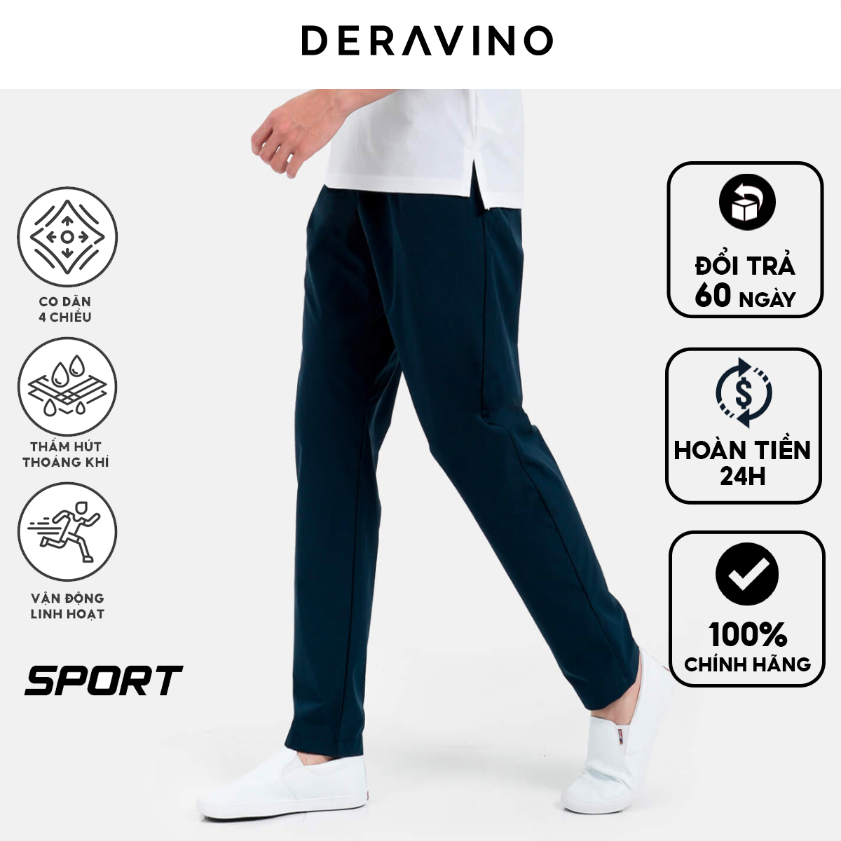 Quần dài thể thao nam Deravino, quần gió thể thao cao cấp có giãn