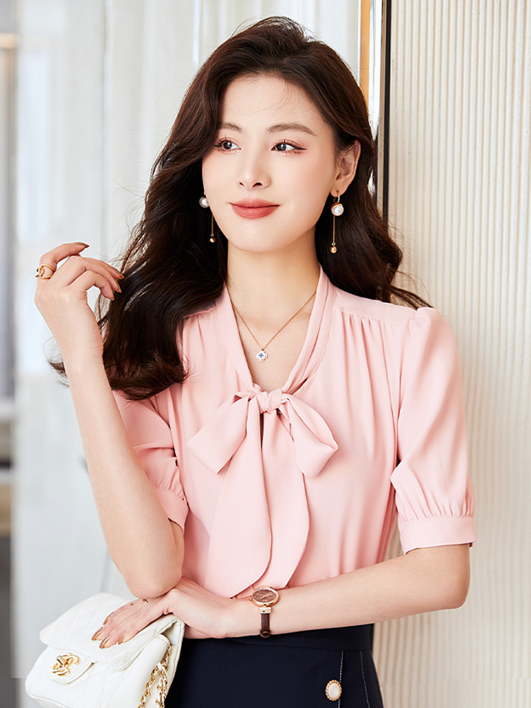 🔥[C025] Áo SƠ MI KIỂU NỮ CỘT NƠ CỔ tay lửng hàng Quảng Châu xinh xắn cực HOT - kholenqc