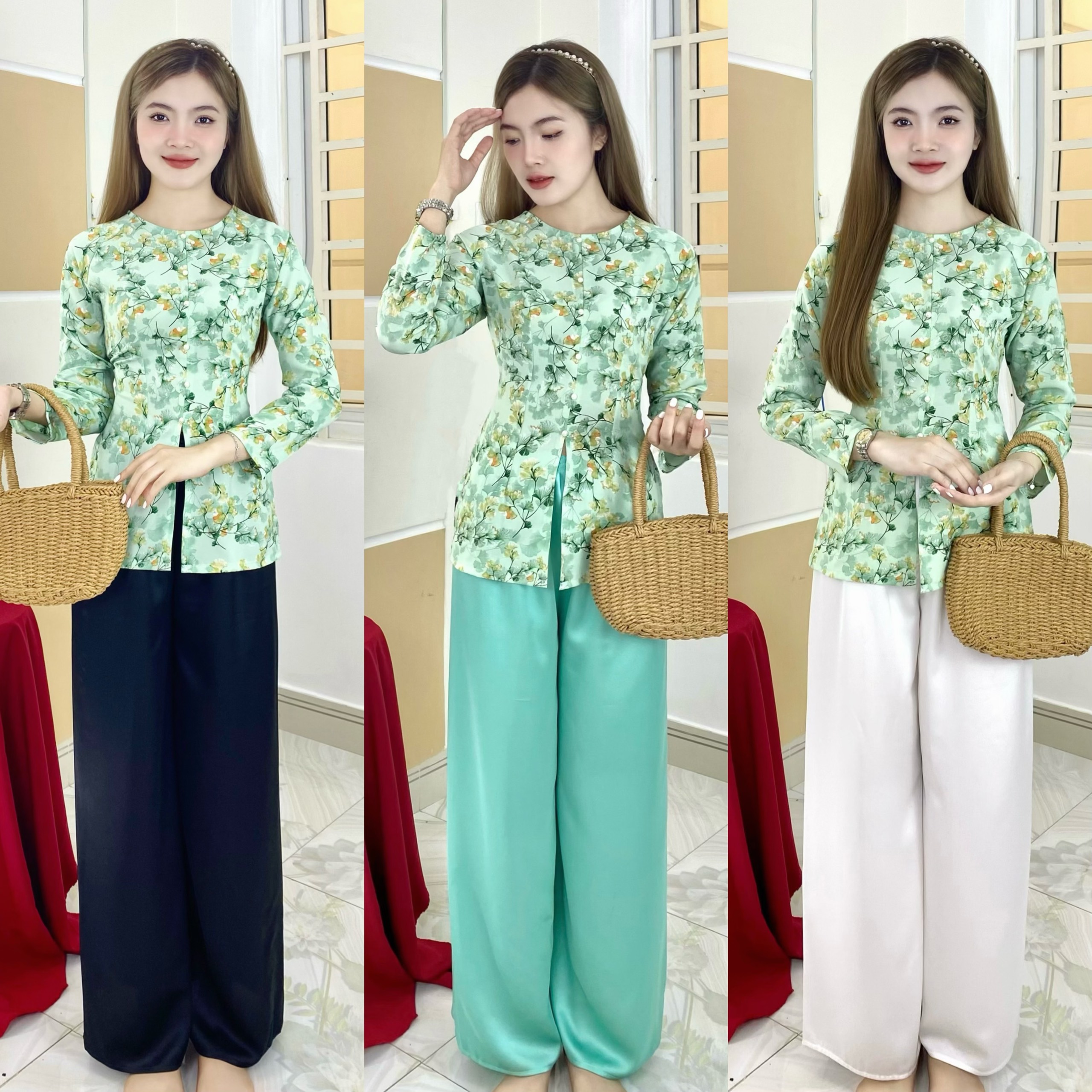 Nguyên Bộ Bà Ba Tay Dài Lụa Mango L01