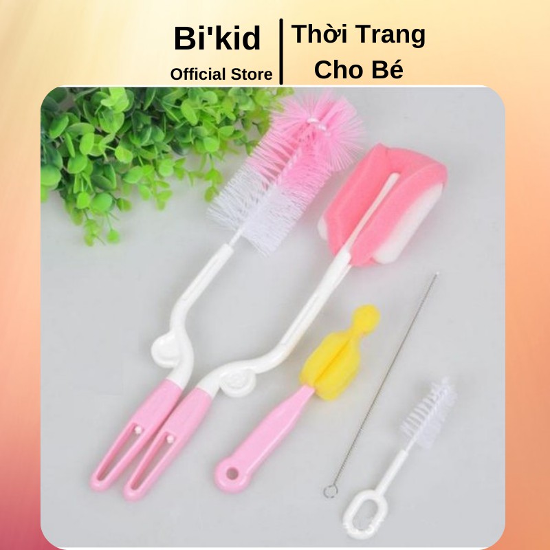 Bộ cọ rửa bình sữa FREESHIP 4 chi tiết an toàn xốp mút mềm, tẩy sạch bình