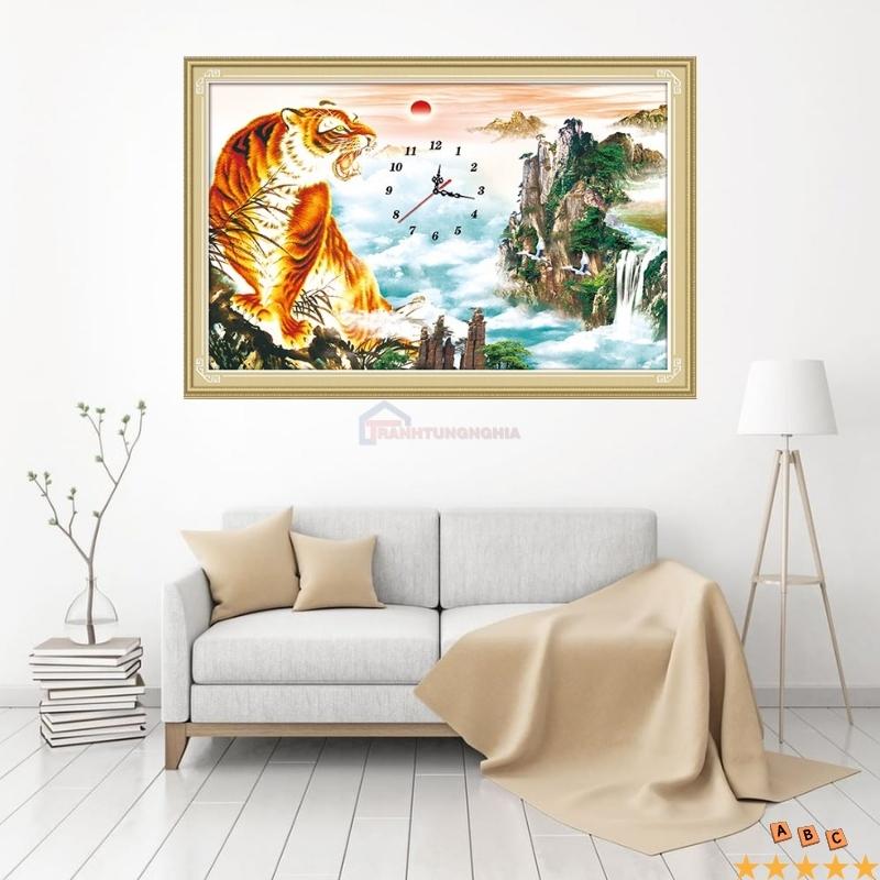 Tranh đính đá mãnh hổ chiêu tài 75cm x 50cm