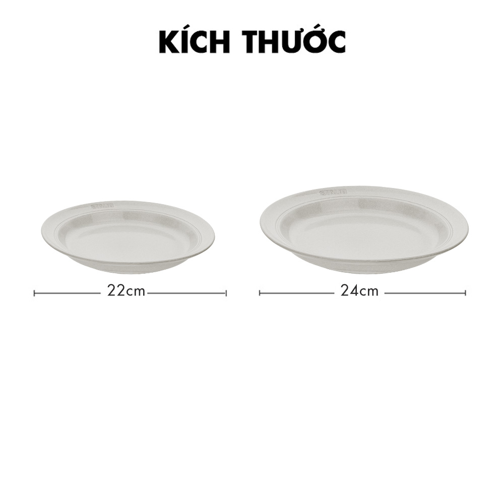 Đĩa gốm sứ sâu lòng cao cấp STAUB size 22cm/24cm (màu trắng truffle/Hoa anh đào)
