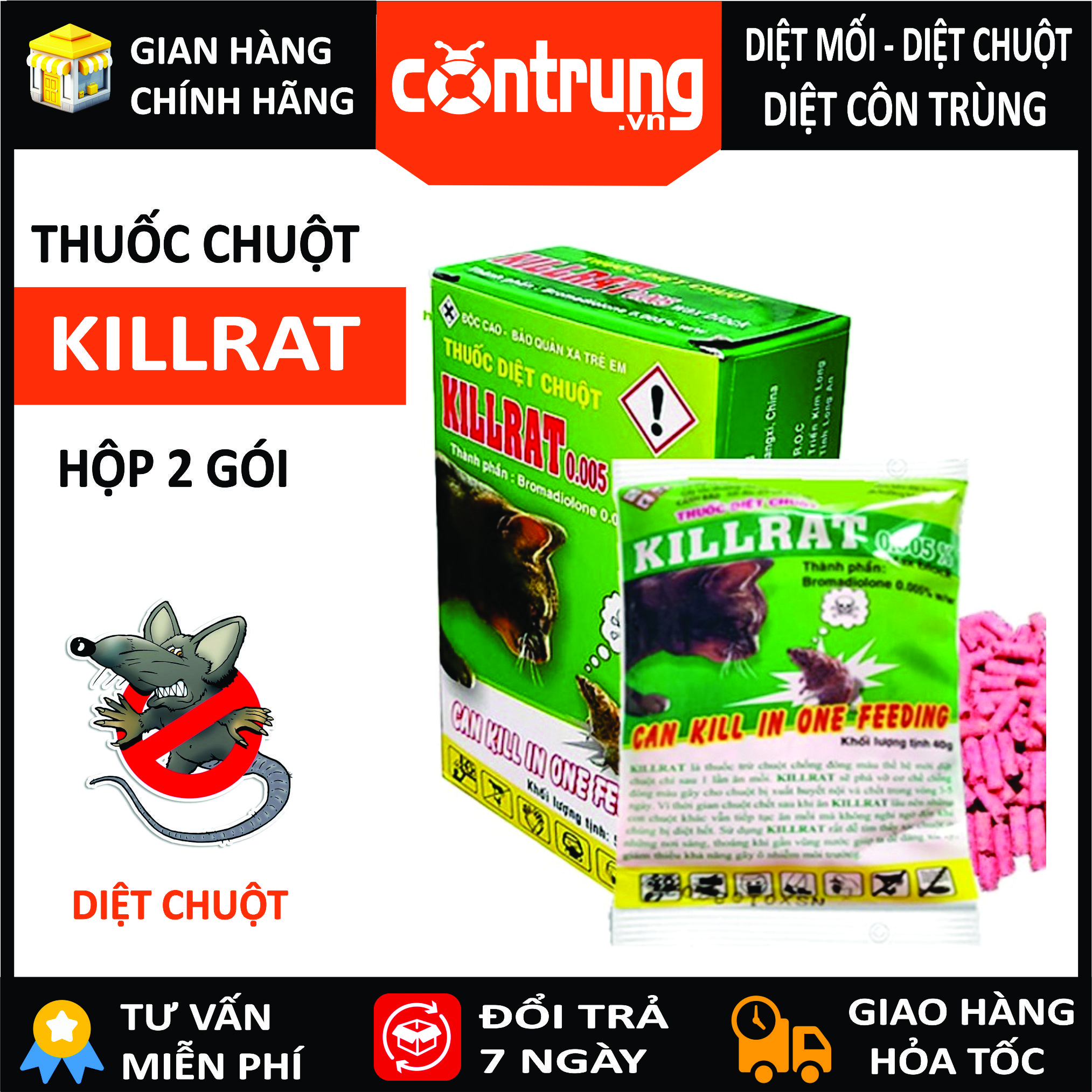 Thuốc diệt chuột killrat - hộp 2 gói - diệt chuột hiệu quả