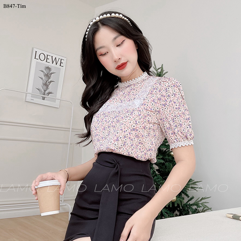 B847 ÁO SƠ MI HOA NHÍ VIỀN REN