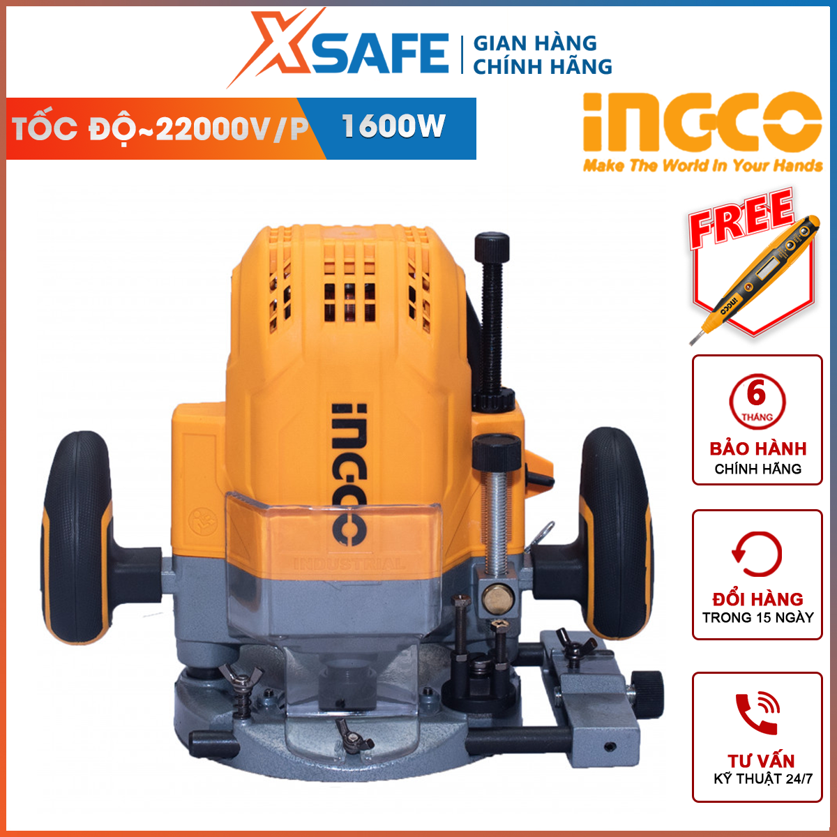 Wood milling machine ingco RT160028 | machine wood 1600W, no-load speed 9000-22000rpm, 0-60mm, Cutter mortise, groove cutting, hole [xsafe] [XTools]