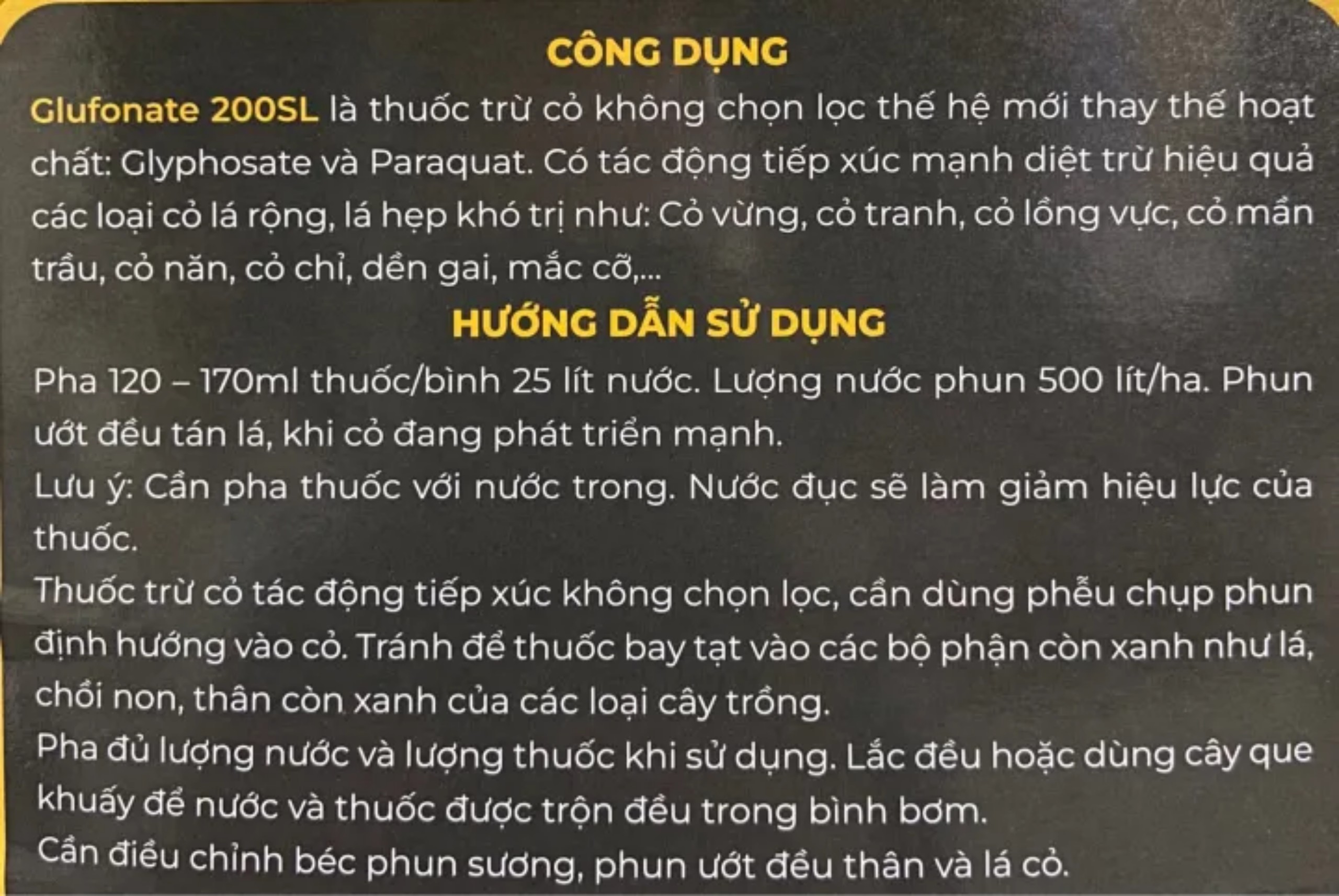 Thuốc trừ cỏ Glufonate 200SL (chai 900ml - Can 4,5L) diệt cỏ tận gốc