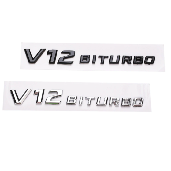 Decal tem chữ V12-Biturbo dán hông xe ô tô Mercedes - Chất liệu bằng nhựa ABS cao cấp được mạ Crom - Kích thước: 20x2.3cm - 2 màu: Đen và Bạc