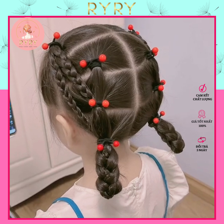 Set 5 Dây Cột Tóc chùm hạt châu Đơn Giản Cho bé