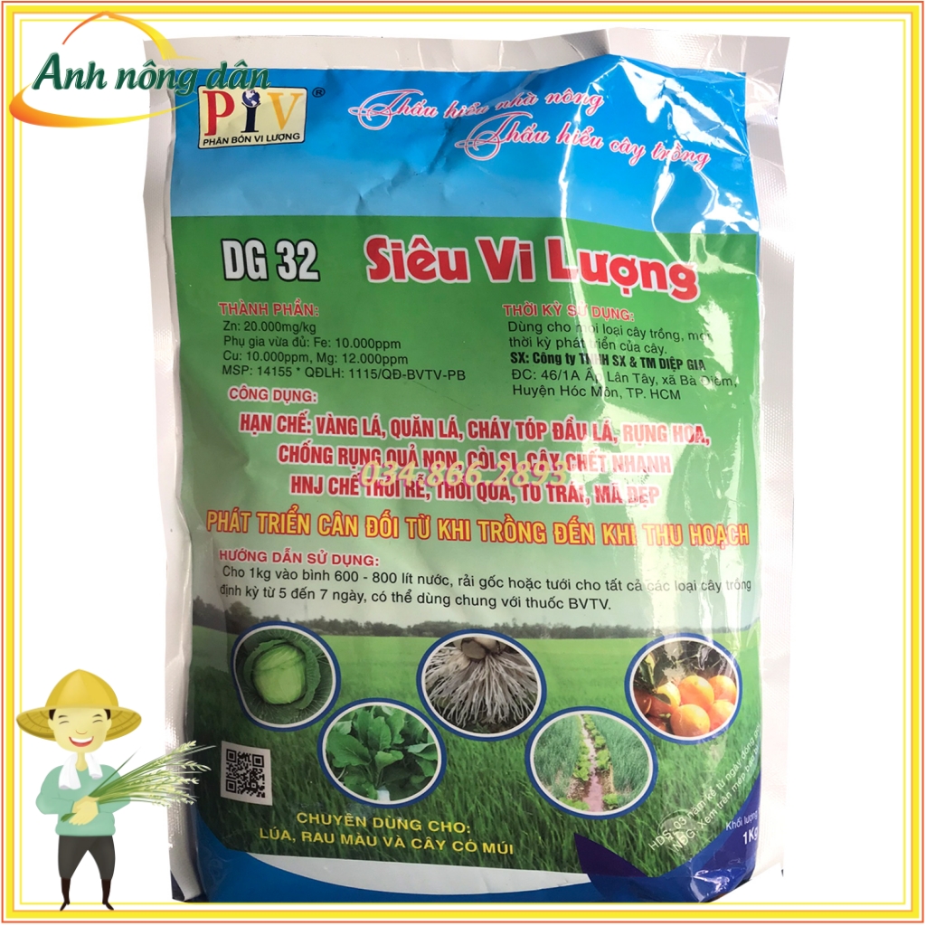 Gói 1kg Phân Siêu vi lượng DG 32 bổ sung kẽm, sắt, đồng... cho cây trồng khỏe mạnh