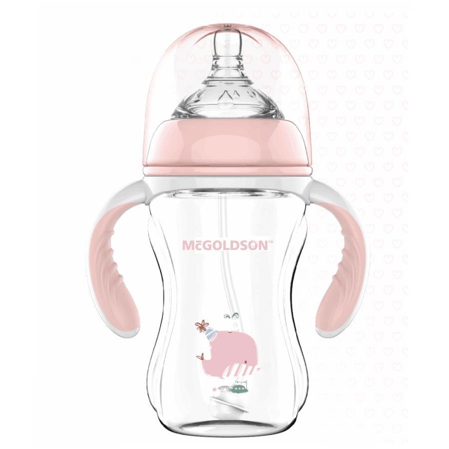 Bình Sữa Cổ Rộng Bú Mọi Tư Thế Có Dây Dẫn Chống Sặc MC GOLDSON 180ml/240m/300ml (núm ty mềm)