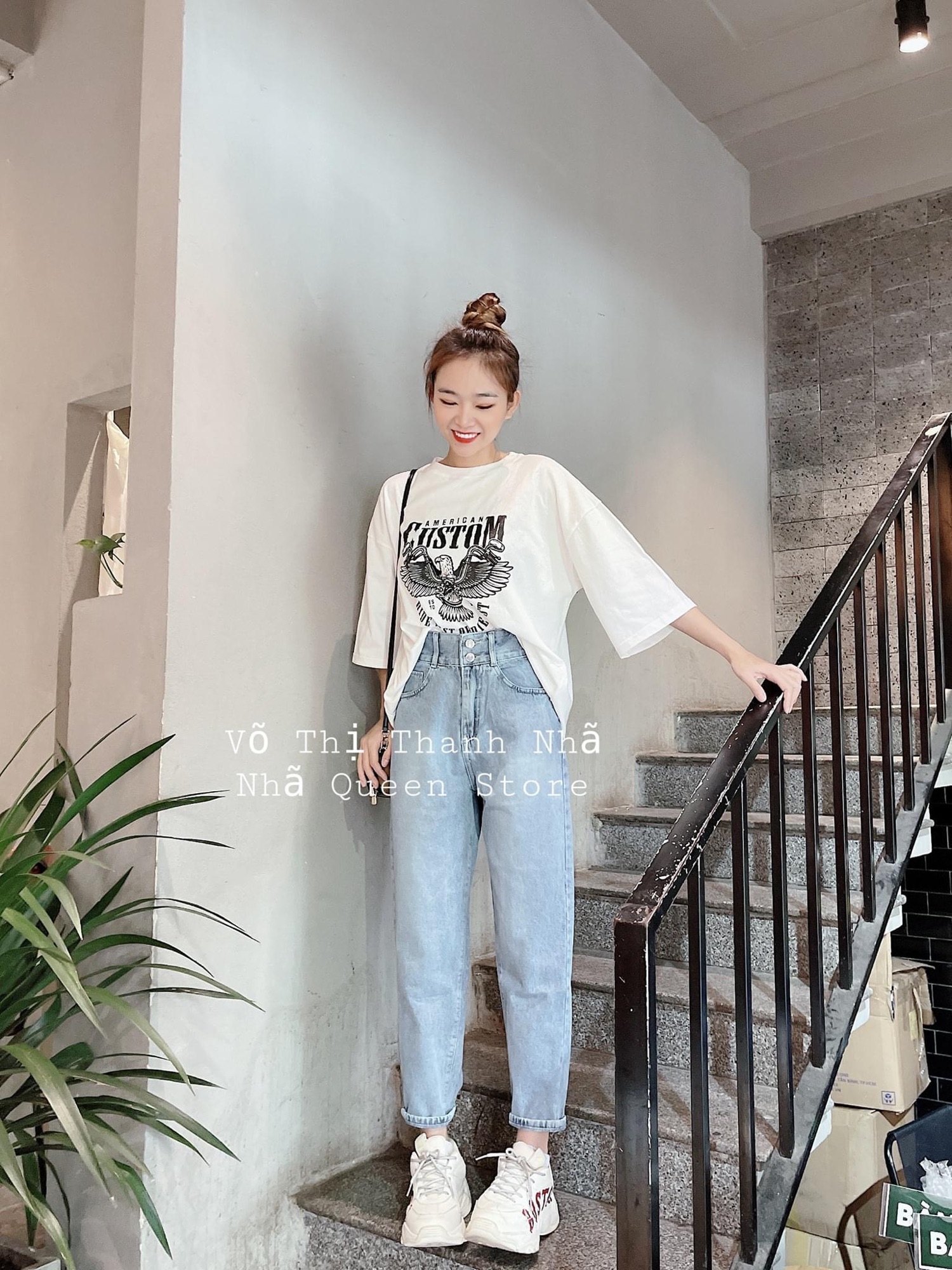 Set Baggy Jeans 2 Nút + Tshirt Custom