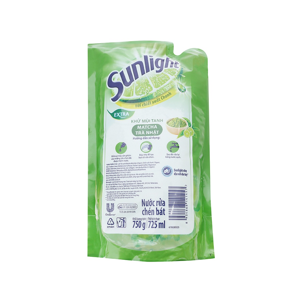 Nước Rửa Chén Khử Mùi Sunlight Trà Xanh 750g