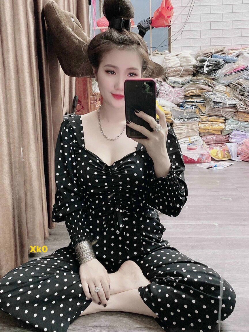 Sét bộ ở nhà chấm bi tay dài dễ thương TTSA0974